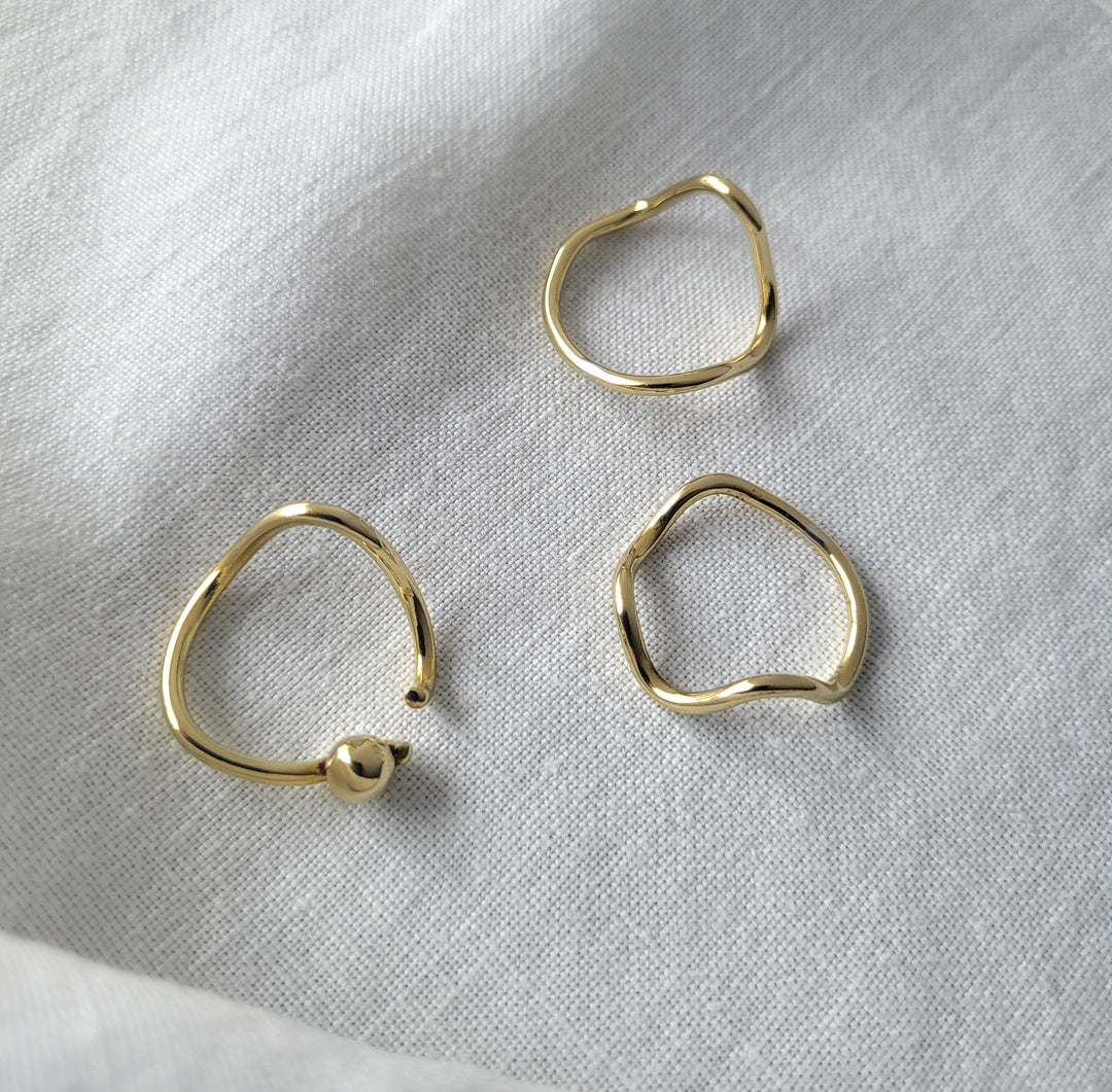 Camille Wavy rings. Brass gold plated organic rings