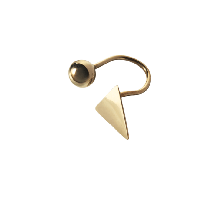 Soline gold ring by Bold Lines Jewellery, featuring a triangle and ball design, displayed on a white background