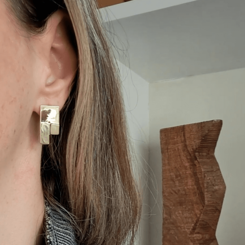 Geometric small high quality brass earrings with silver sterling backs