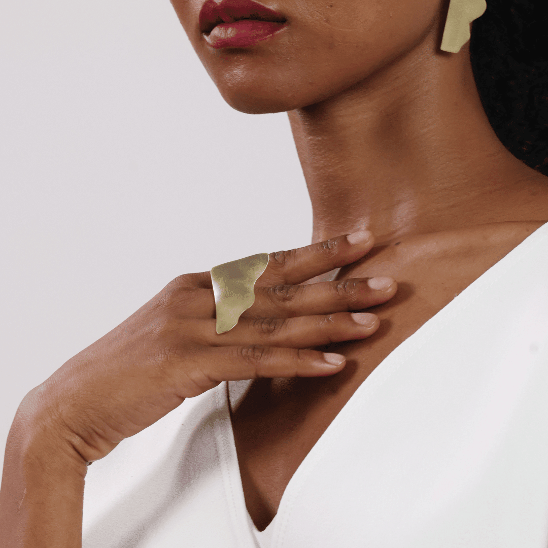 Dream ring - statement brass gold plated ring - Bold Lines Jewellery