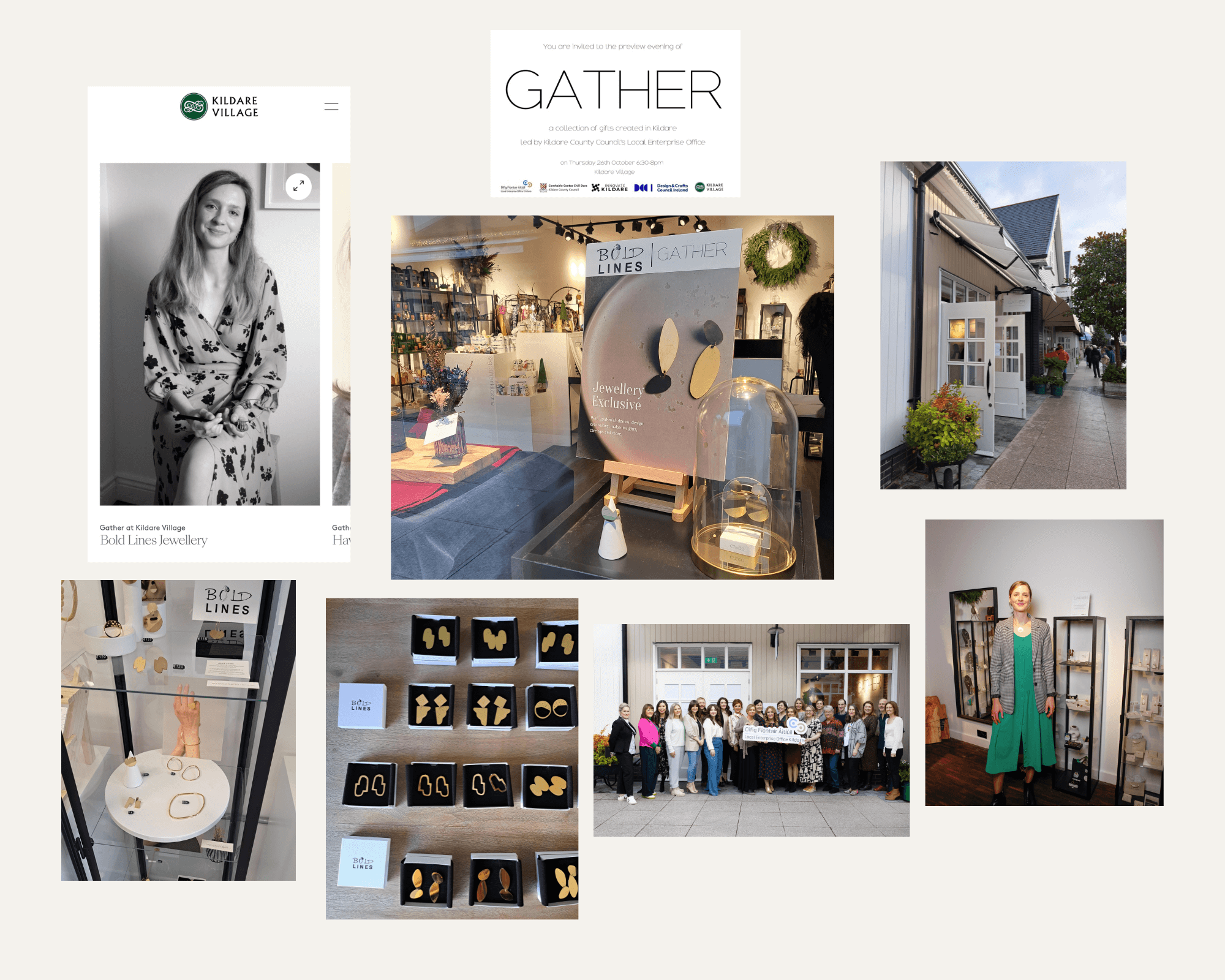 photos of the Gather shop showing the windows, designers in Kildare Village